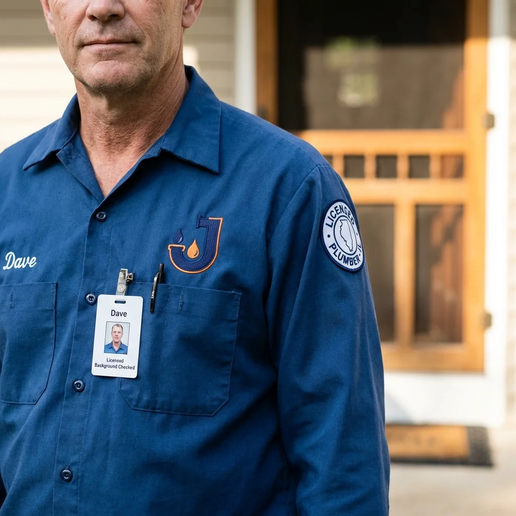 Licensed plumber showing ID badge in Woodstock, GA