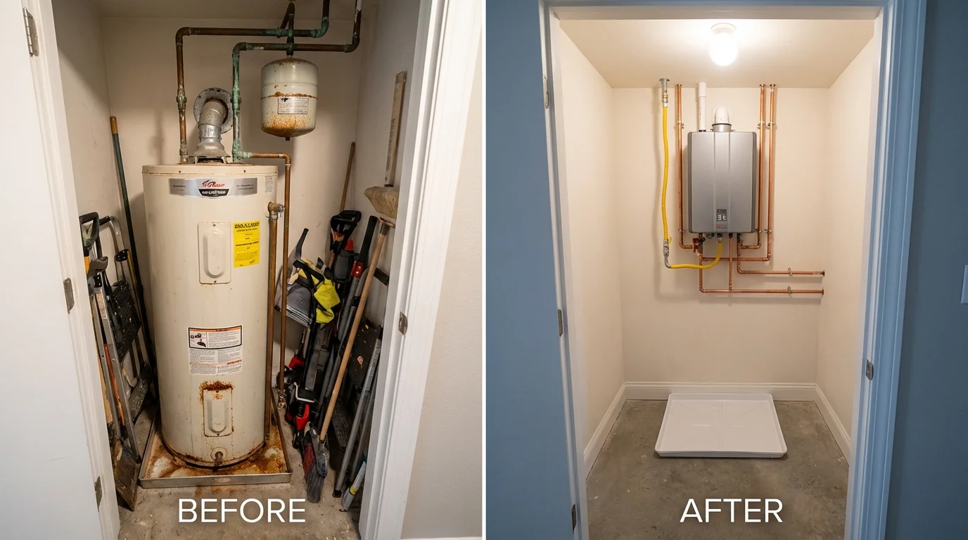 Tank water heater versus wall-mounted tankless unit comparison for Woodstock, GA homeowners