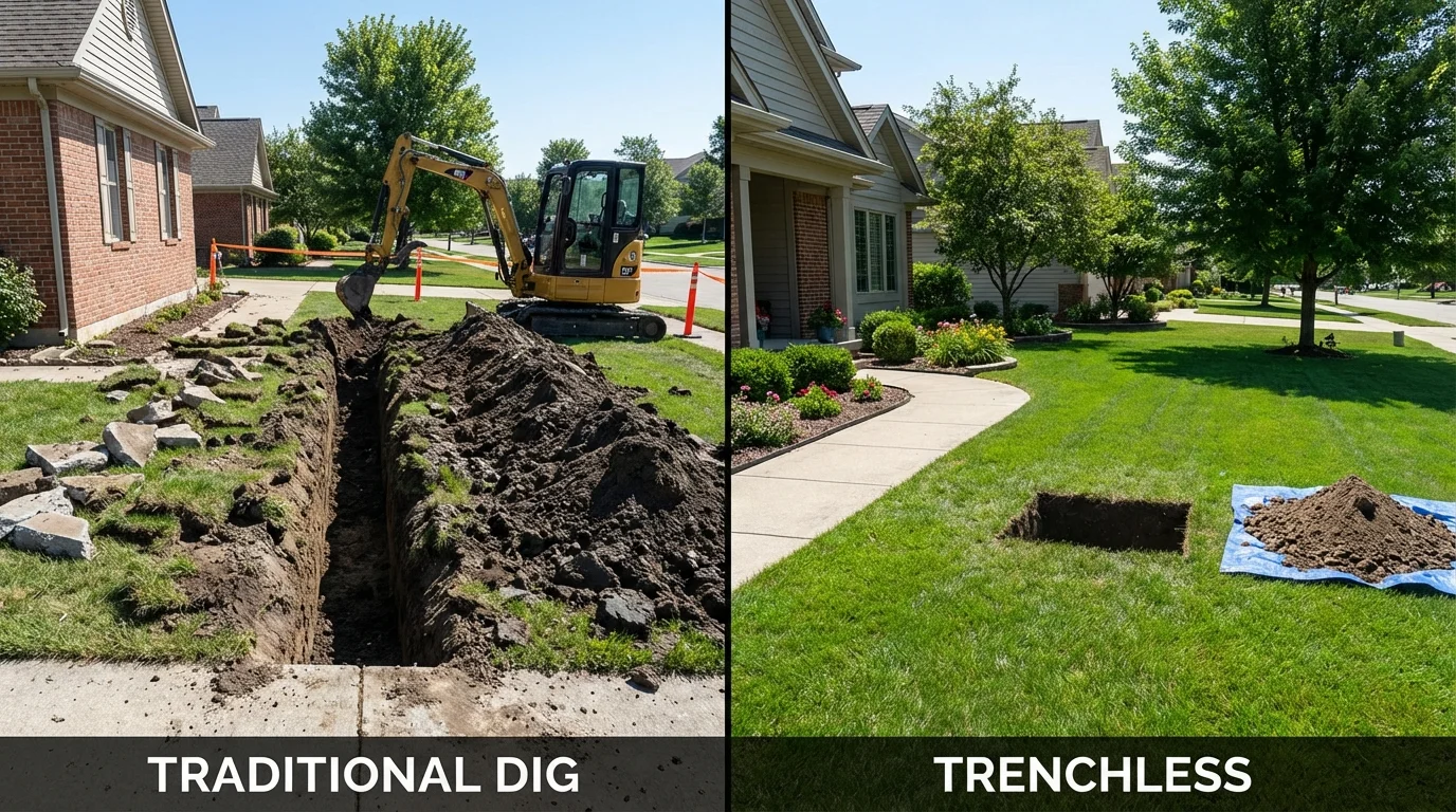 Trenchless sewer repair with minimal yard damage versus traditional excavation in Woodstock, GA